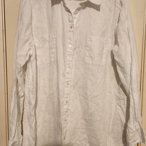 Lilly Pulitzer Women Size XL White Linen Button Up Long Sleeve Tunic. B 46"